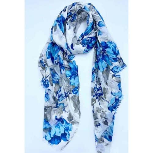 Sjaal met bloemen blauw