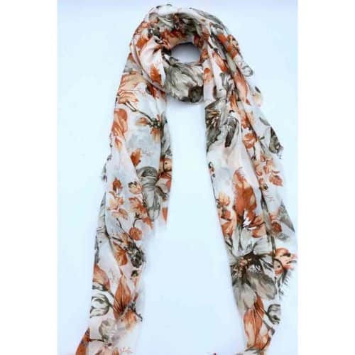 Sjaal met bloemen cognac