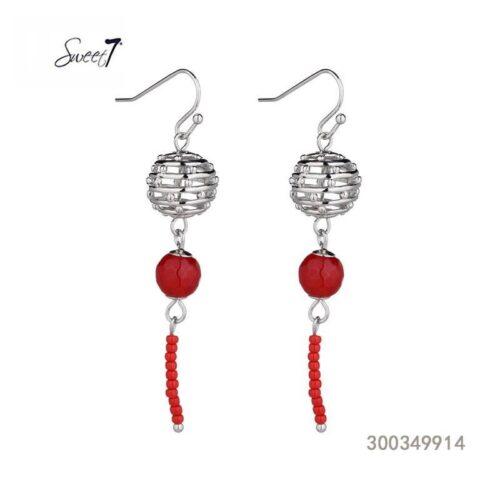 Sweet 7 oorbel rood zilver