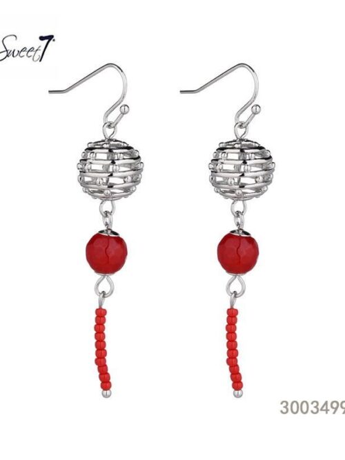 Sweet 7 oorbel rood zilver