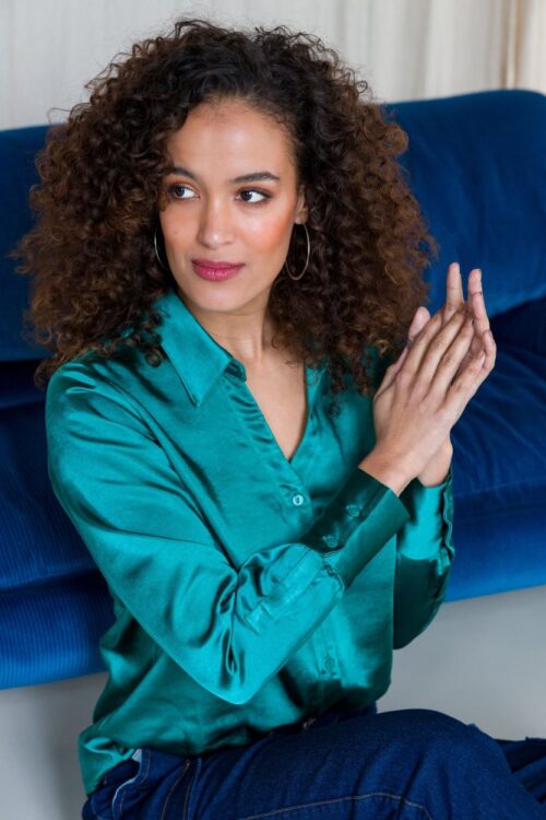 Ivy Beau blouse groen satijn - Afbeelding 2